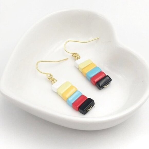 Rainbow Enamel Beads Drop Earrings - Picture 1 of 2
